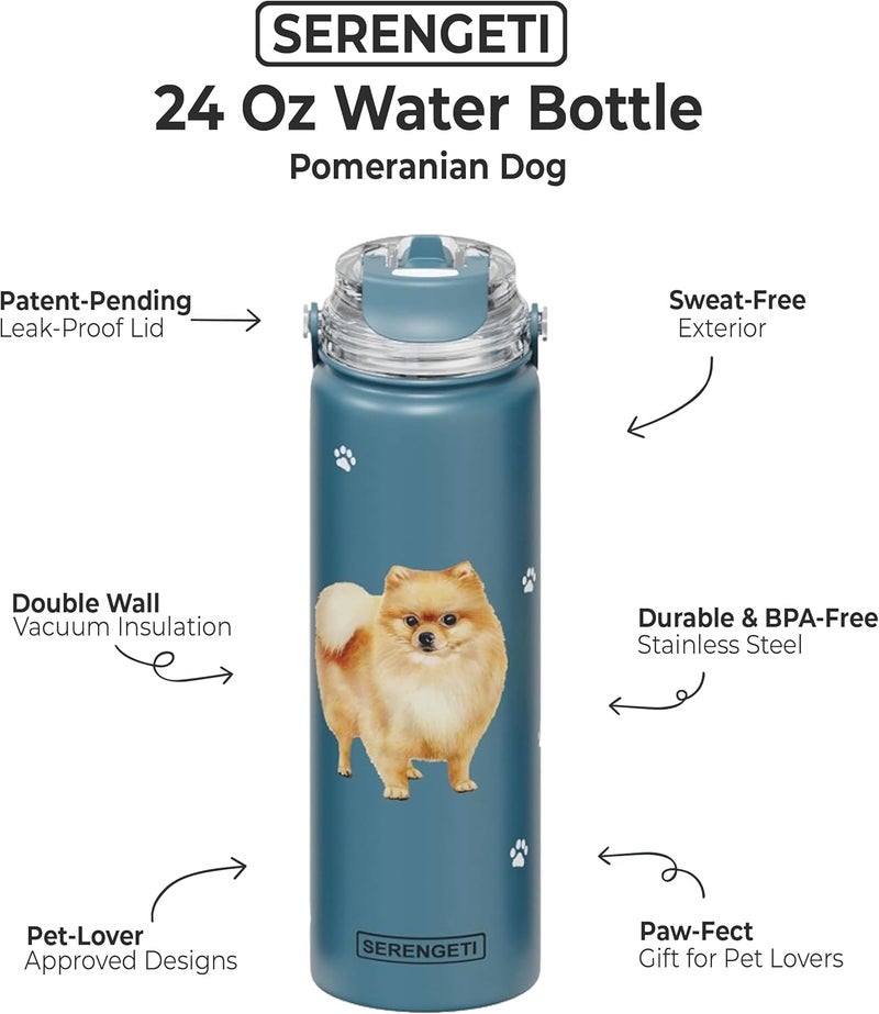 ES Pets SERENGETI 24 Oz Water Bottle Stainless Steel with Spill Proof Lid - Double walled Vacuum Insulated water flask - Realistic 3D Print of your favorite dog (Pomeranian) - Image 2